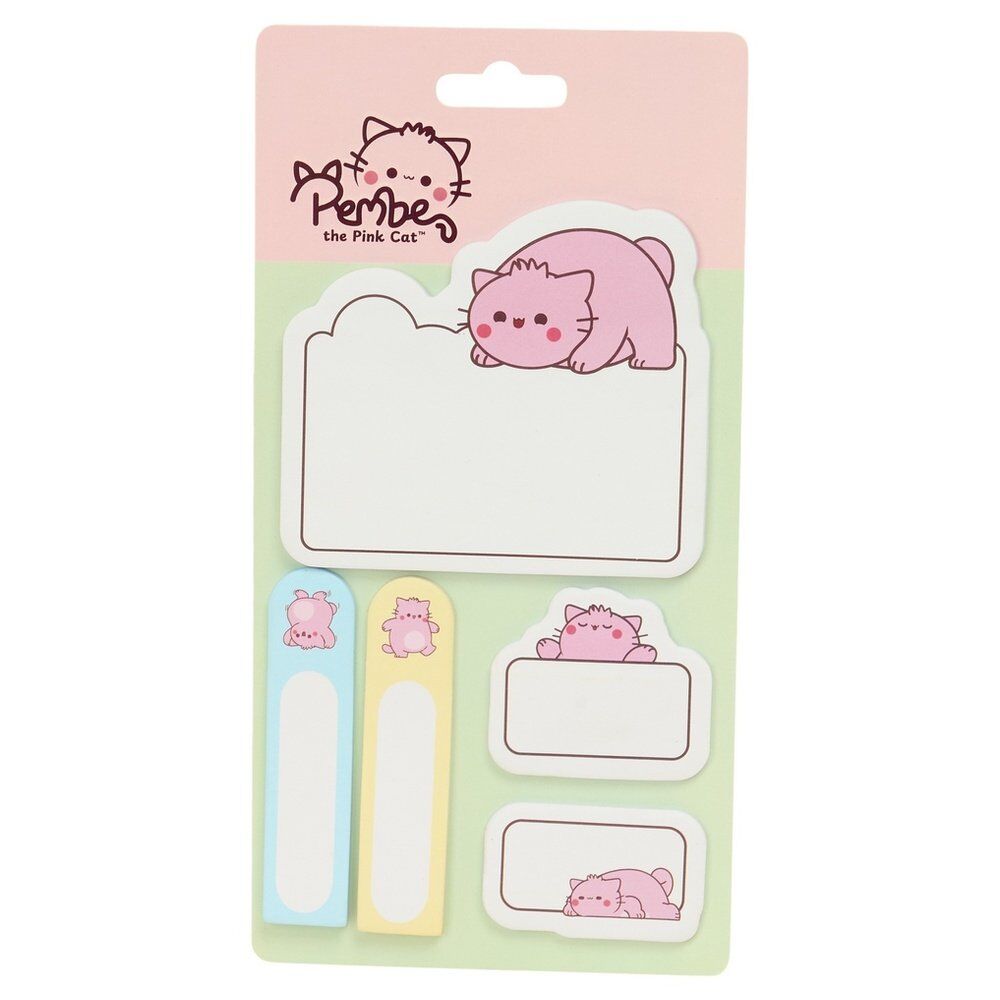 Set de Post-its Pembe The Pink Cat con cinco tamaños e ilustraciones de gato rosa