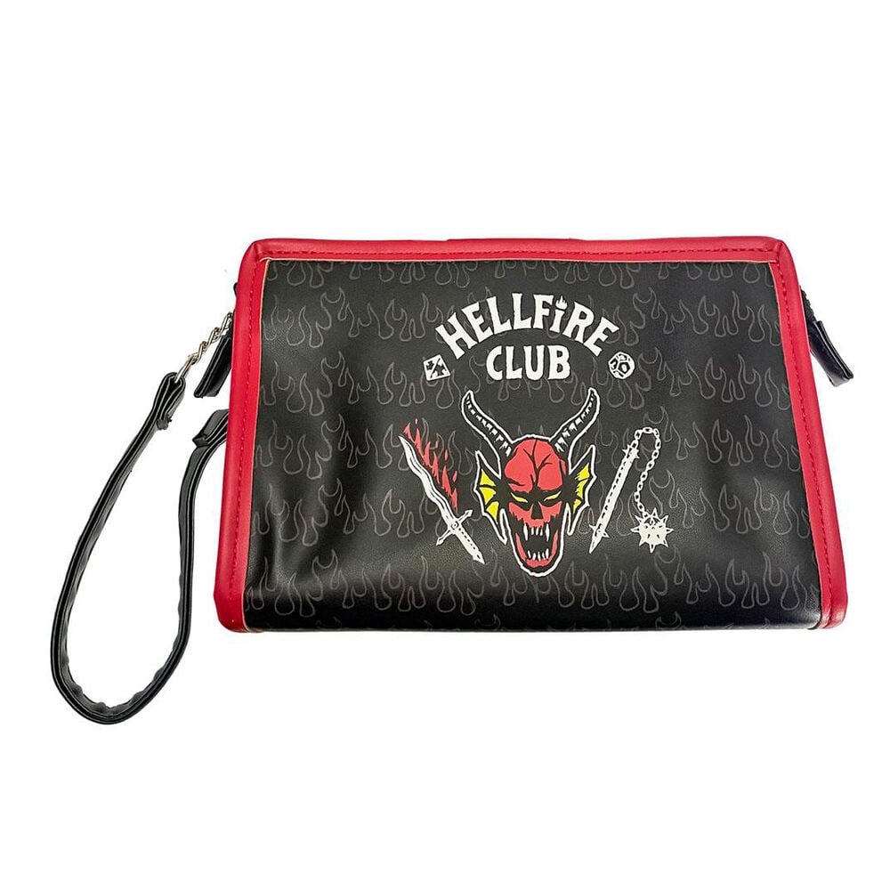 Neceser negro y rojo de Stranger Things con diseño Hellfire Club