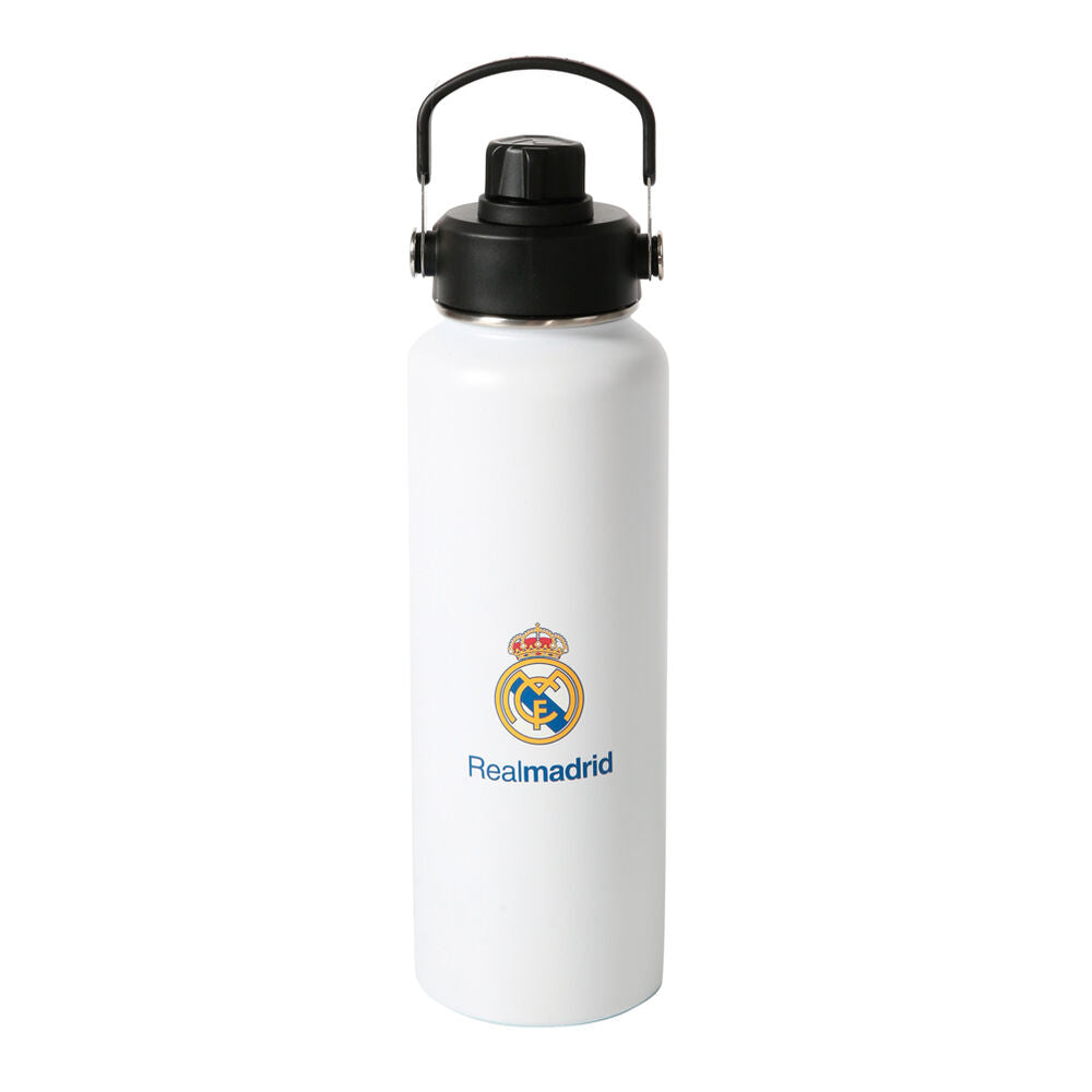 Botella térmica blanca Real Madrid de 1200 ml con tapa negra