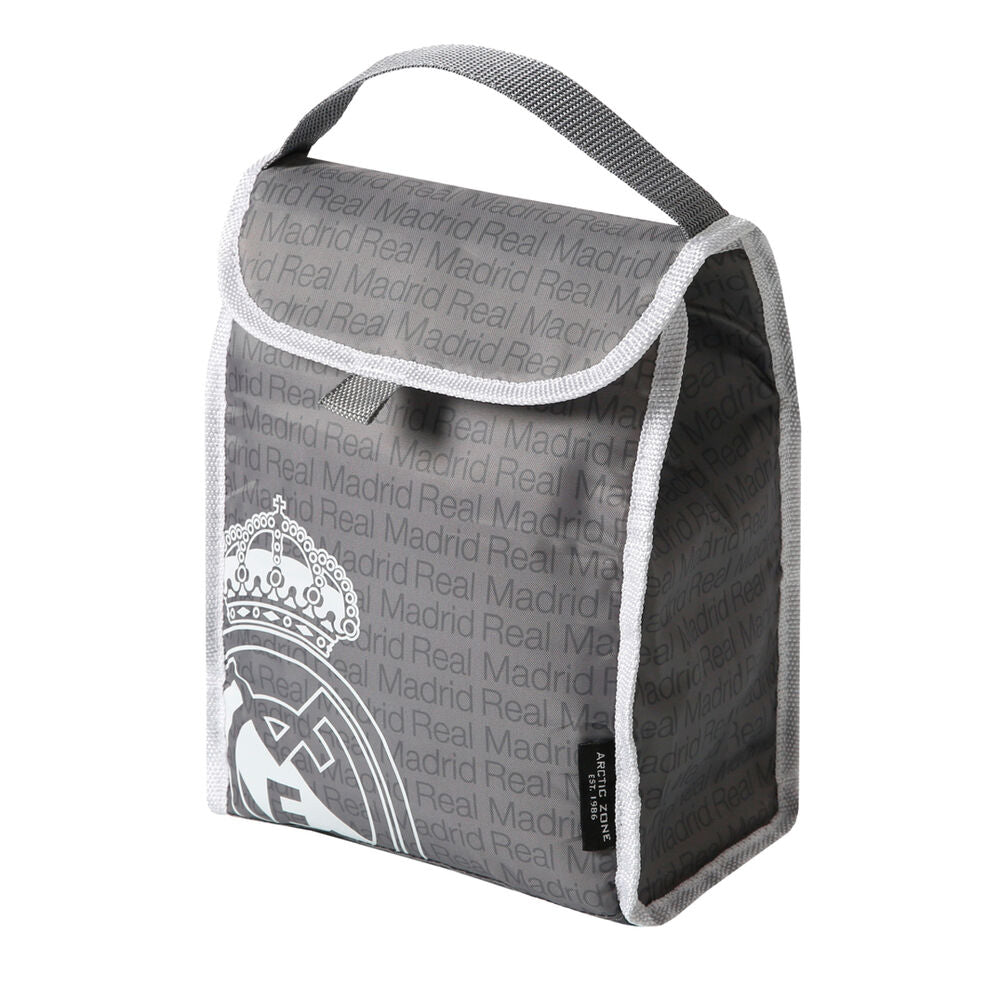 Bolsa porta alimentos térmica gris del Real Madrid con asa y cierre de velcro