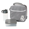 Bolsa térmica gris del Real Madrid con tupper y botella