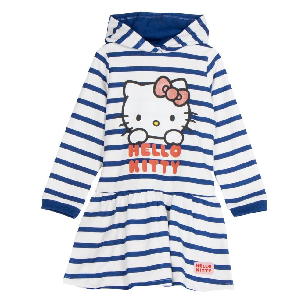 Vestido infantil de rayas con capucha y estampado de Hello Kitty