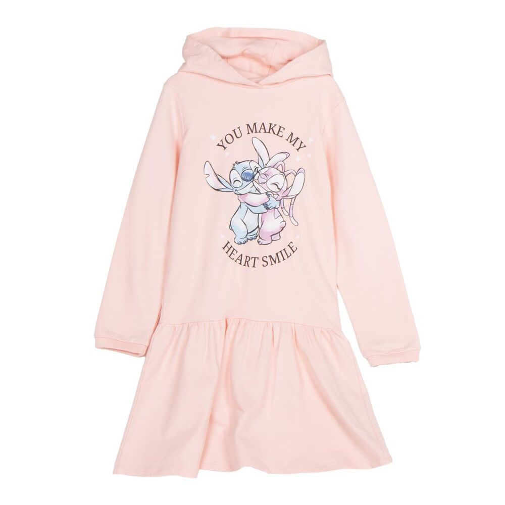 Vestido infantil rosa de Stitch Disney con capucha y falda de vuelo