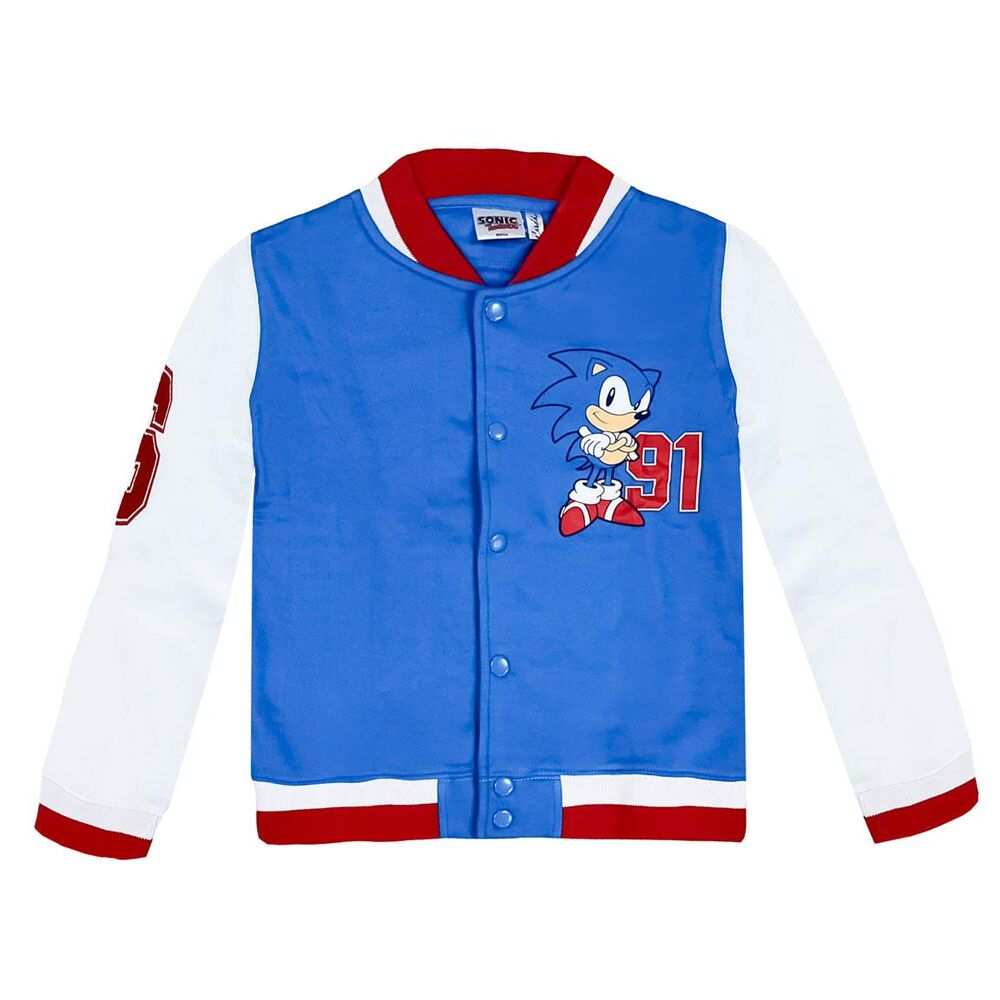 Chaqueta infantil azul de Sonic the Hedgehog con mangas blancas y detalles rojos