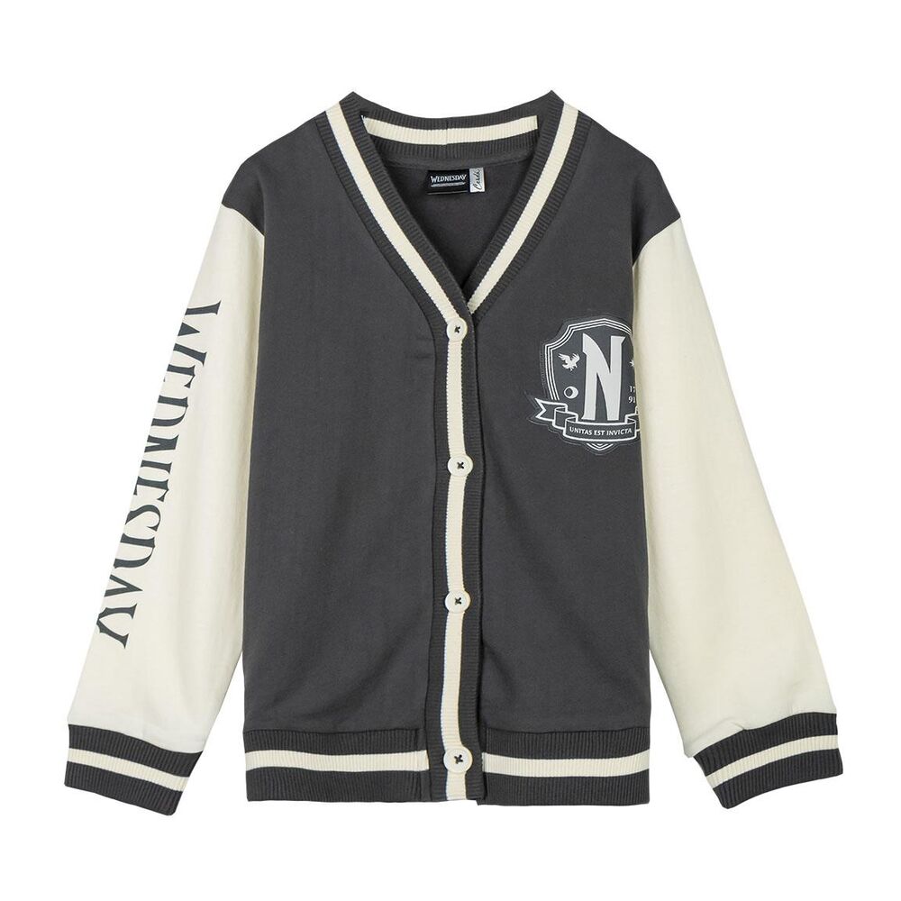 Chaqueta infantil Wednesday gris y crema con escudo frontal