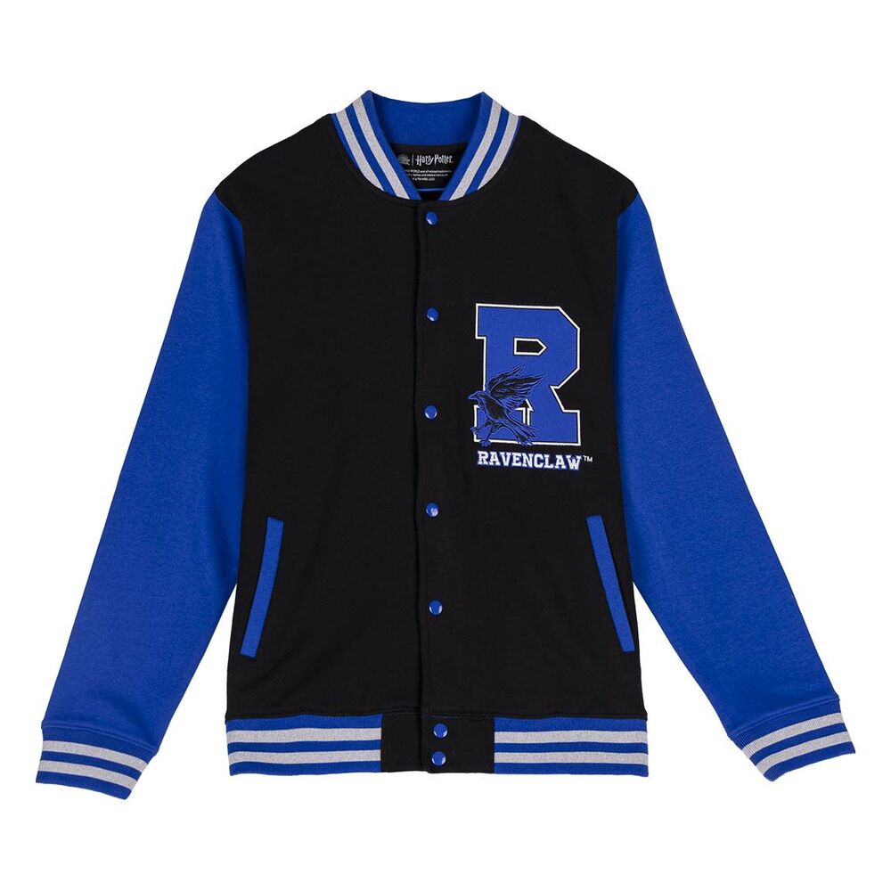 Chaqueta Ravenclaw de Harry Potter negra y azul con emblema frontal