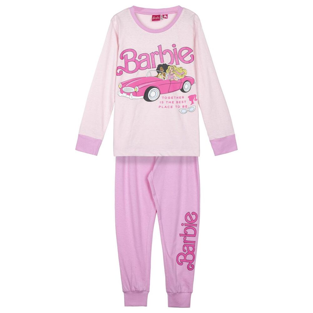 Pijama Barbie infantil rosa de manga larga con camiseta estampada y pantalón largo