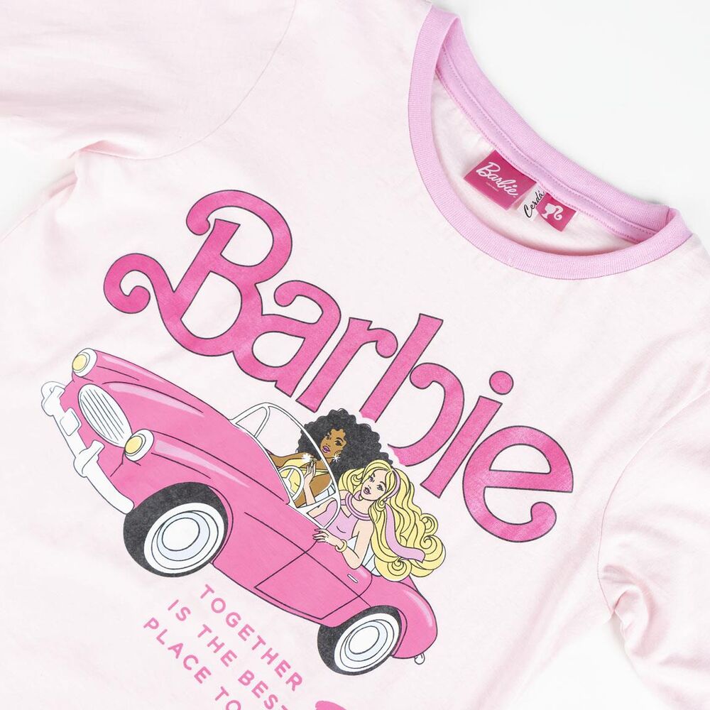 Pijama Barbie infantil rosa de manga larga con camiseta estampada y pantalón largo - 3