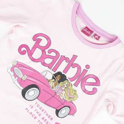 Pijama Barbie infantil rosa de manga larga con camiseta estampada y pantalón largo - 3