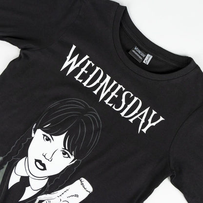 Pijama de manga larga Wednesday negro y gris con Miércoles y Thing - 3