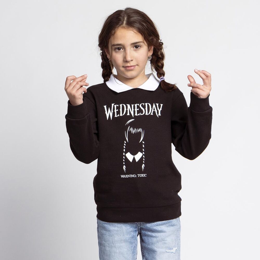 Sudadera negra Wednesday con cuello blanco y estampado frontal - 4