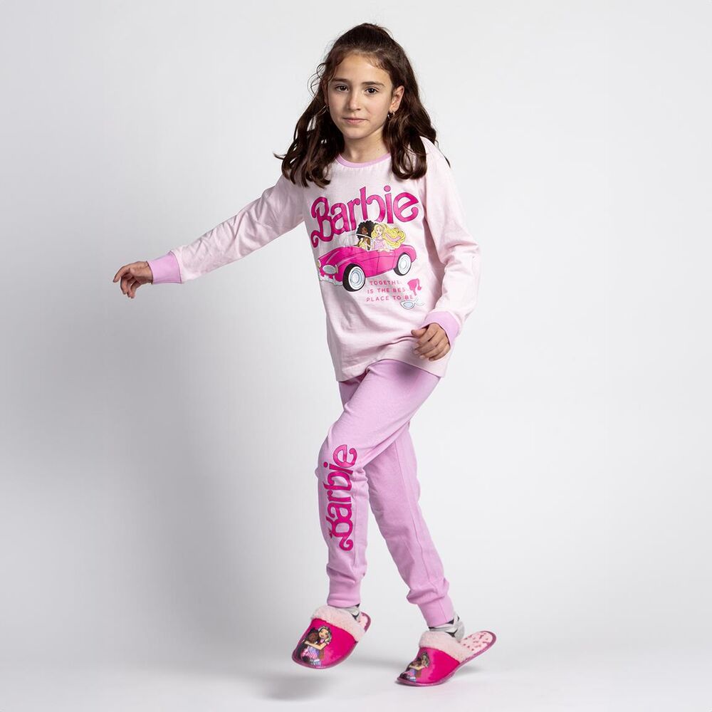 Pijama Barbie infantil rosa de manga larga con camiseta estampada y pantalón largo - 4