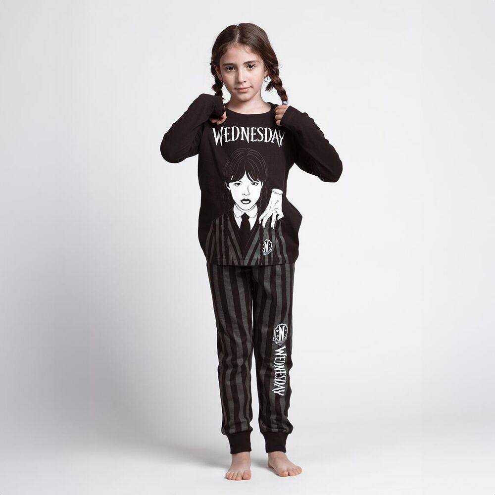 Pijama de manga larga Wednesday negro y gris con Miércoles y Thing - 4