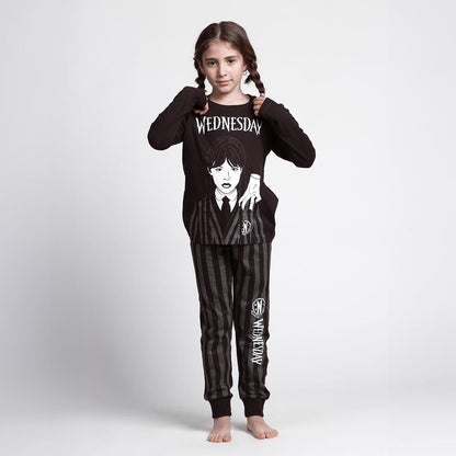 Pijama de manga larga Wednesday negro y gris con Miércoles y Thing - 4