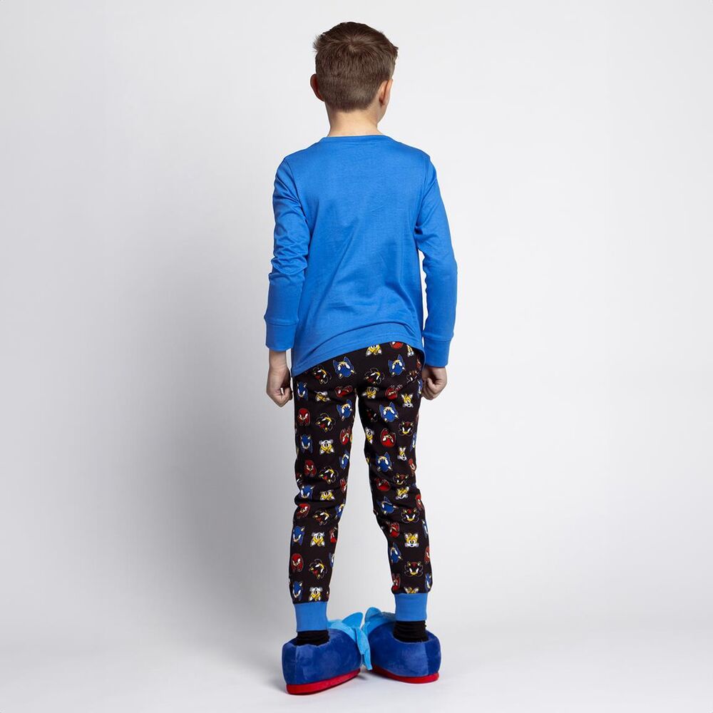 Pijama Sonic the Hedgehog azul con camiseta de manga larga y pantalón estampado - 5