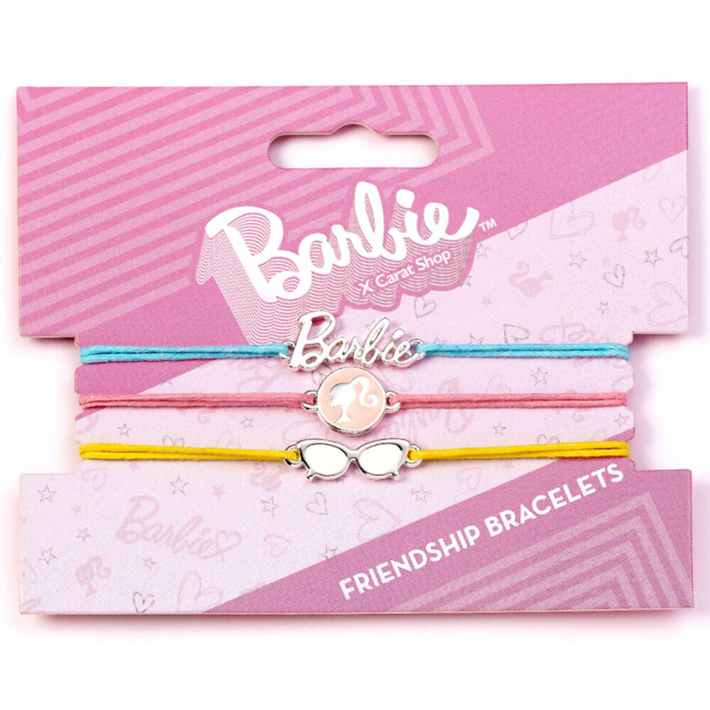 Set de tres pulseras de amistad Barbie en turquesa, rosa y amarillo