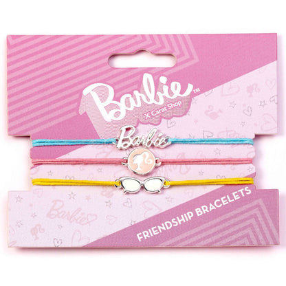 Set de tres pulseras de amistad Barbie en turquesa, rosa y amarillo