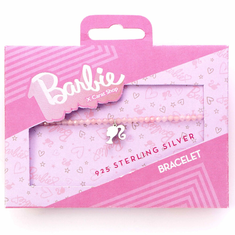 Pulsera rosa Barbie con charm de silueta en plata 925