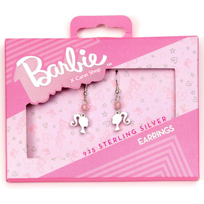 Pendientes colgantes Silhouette Barbie de plata 925 con detalle rosa