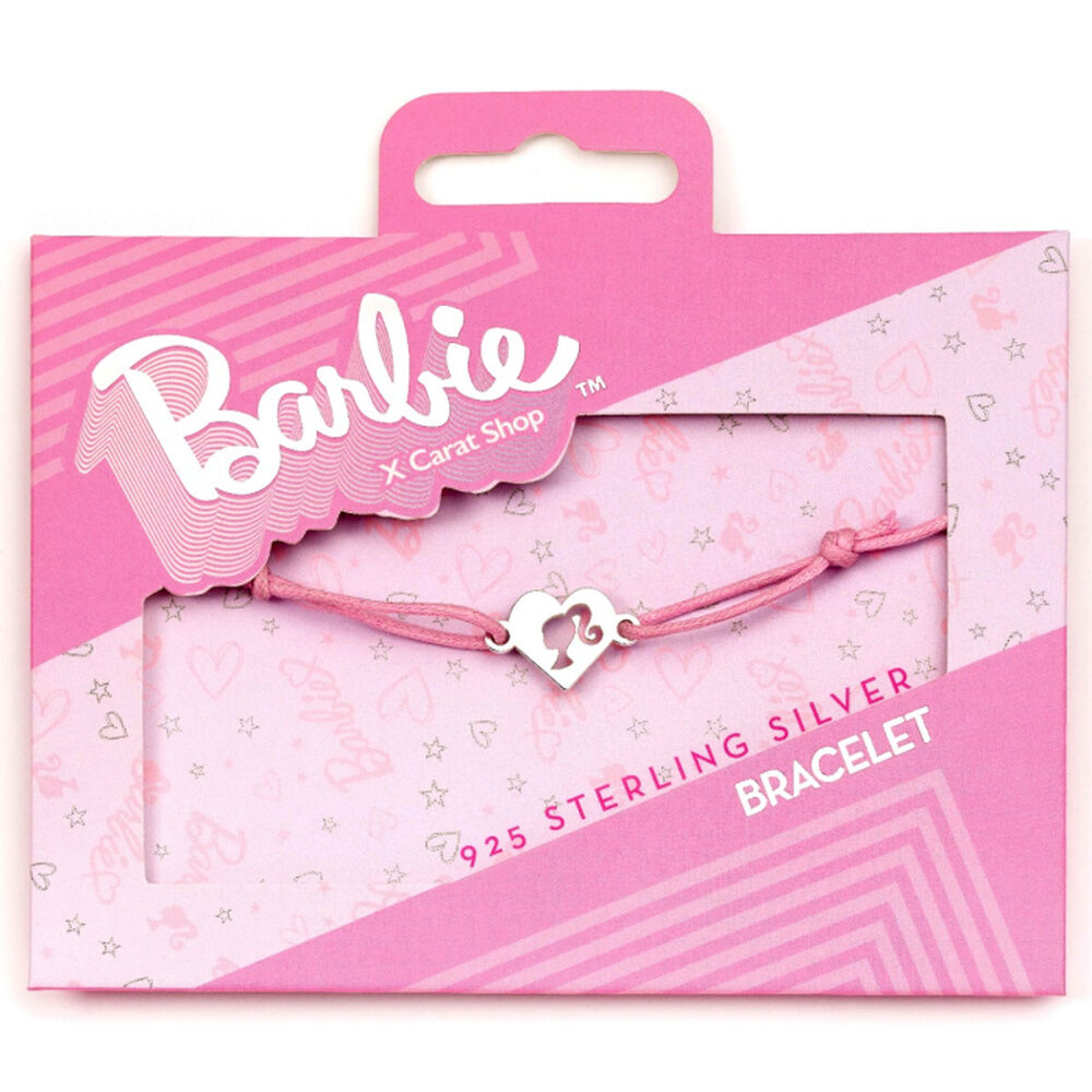Pulsera Barbie Silhouette con cordón rosa y corazón de plata 925