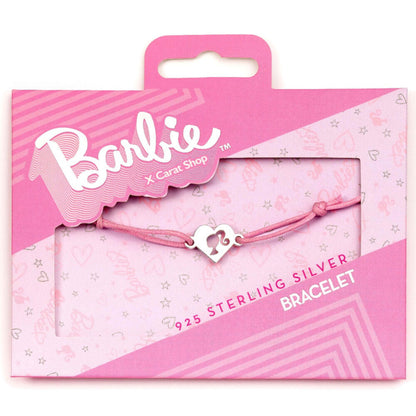 Pulsera Barbie Silhouette con cordón rosa y corazón de plata 925