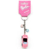 Llavero Barbie con coche rosa y colgantes de corazón y palmera