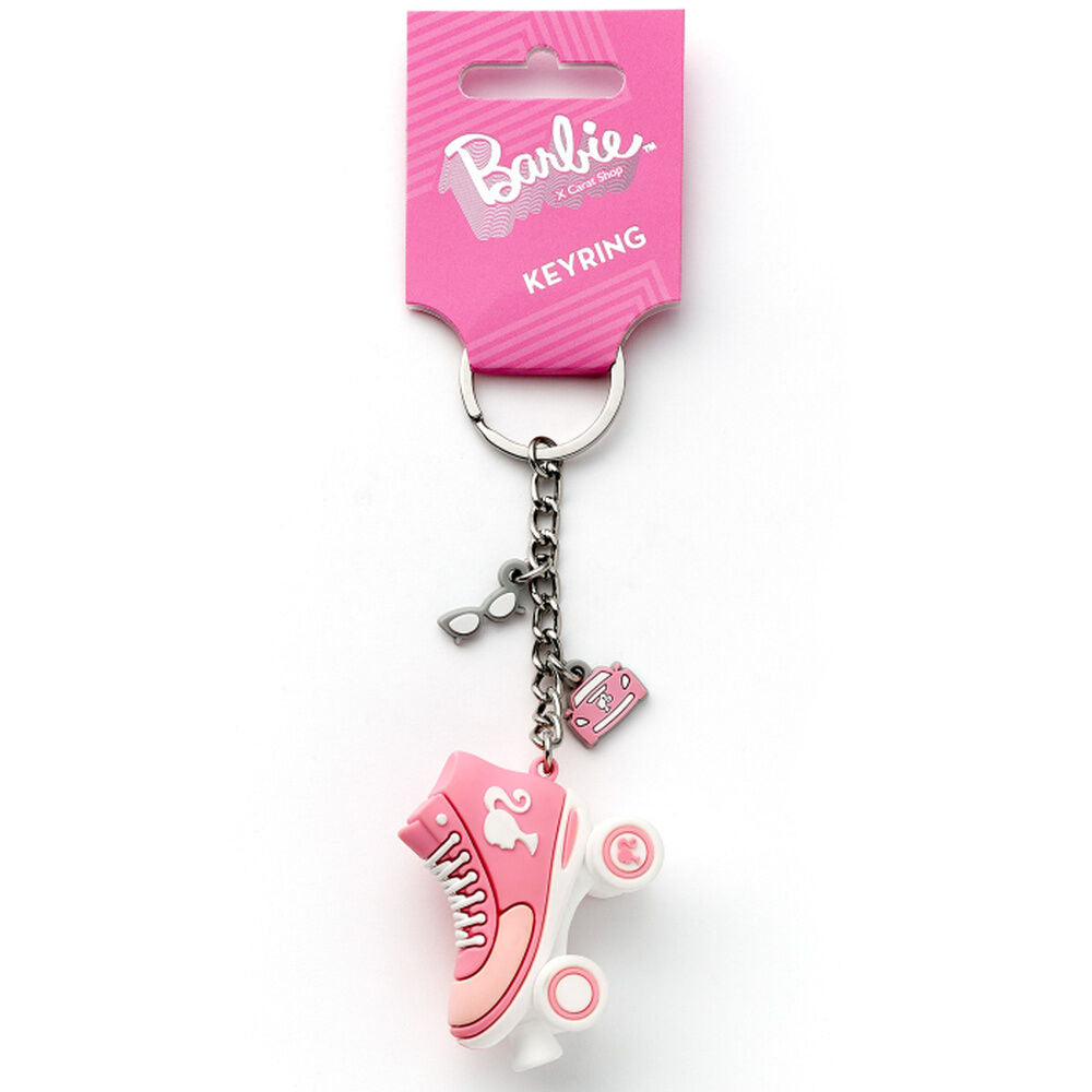 Llavero Barbie con patín rosa, gafas y mini maleta