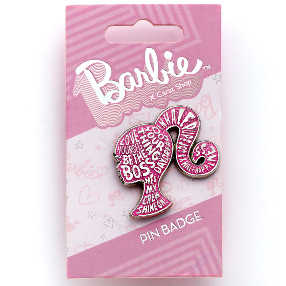 Pin Barbie Sparkly Silhouette rosa en tarjeta