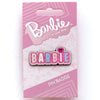 Pin rosa brillante con logotipo BARBIE y corazón