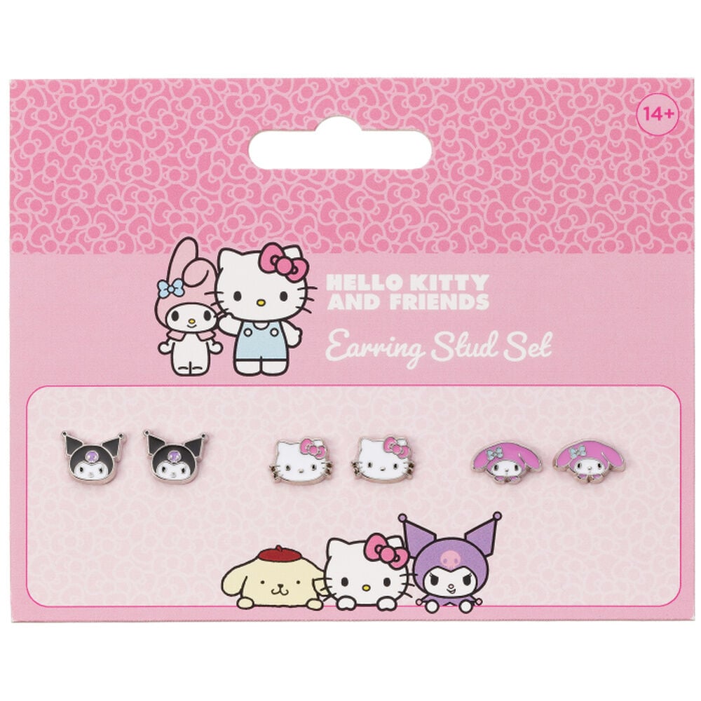 Set de pendientes de botón de Hello Kitty, Kuromi y My Melody