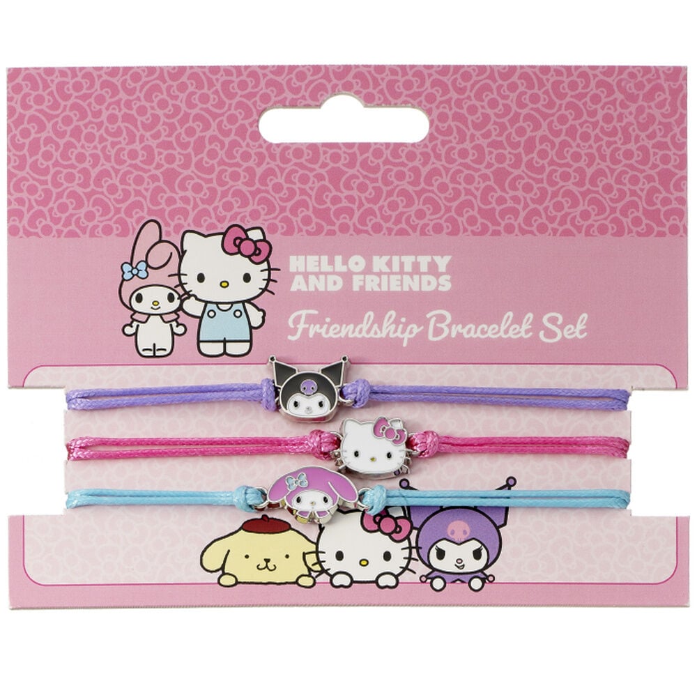 Set de tres pulseras Hello Kitty & Friends con charms de Hello Kitty, Kuromi y My Melody