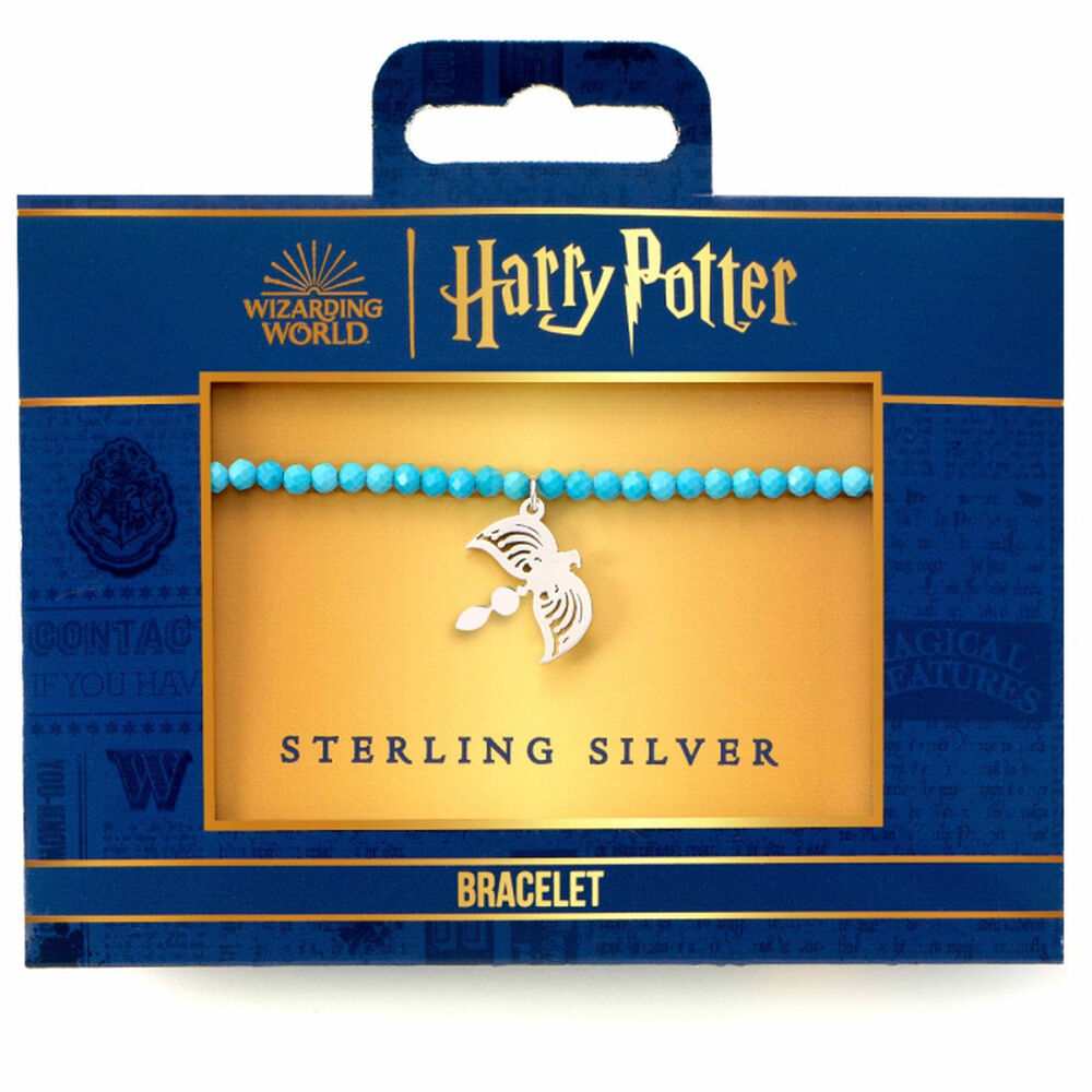 Pulsera charm Harry Potter de plata de ley con cuentas turquesas