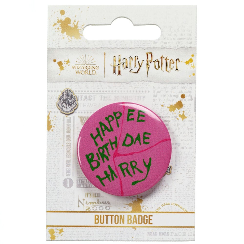 Chapa redonda rosa Happee Birthdae de Harry Potter