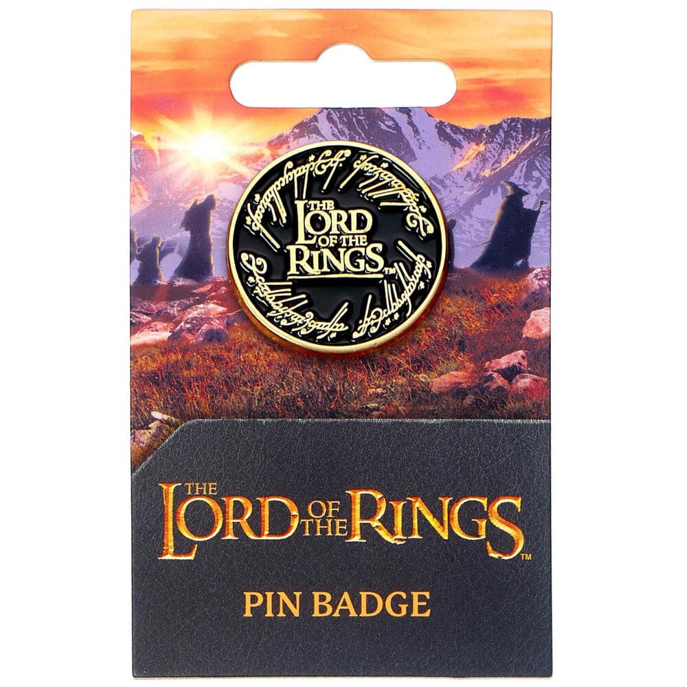 Pin circular negro y dorado con el logo de El Señor de los Anillos