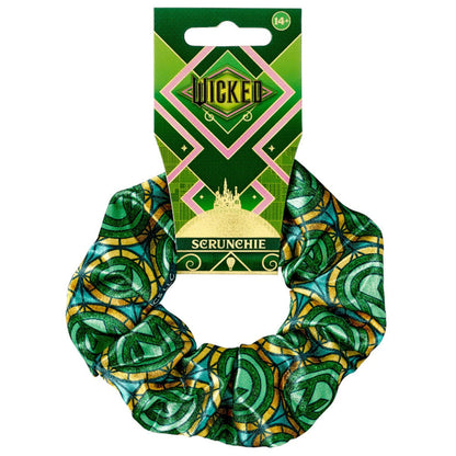 Coletero scrunchie Wicked Oz verde con estampado geométrico