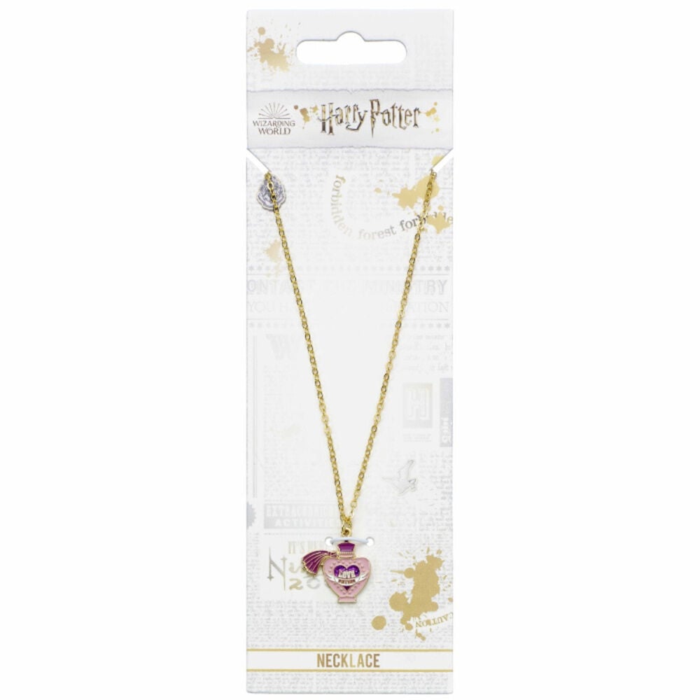 Colgante Love Potion de Harry Potter con corazón rosa y cadena dorada