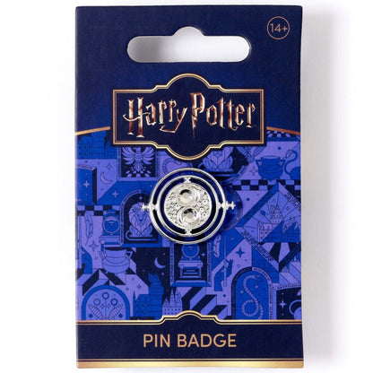 Pin Giratiempos Harry Potter plateado en tarjeta ilustrada