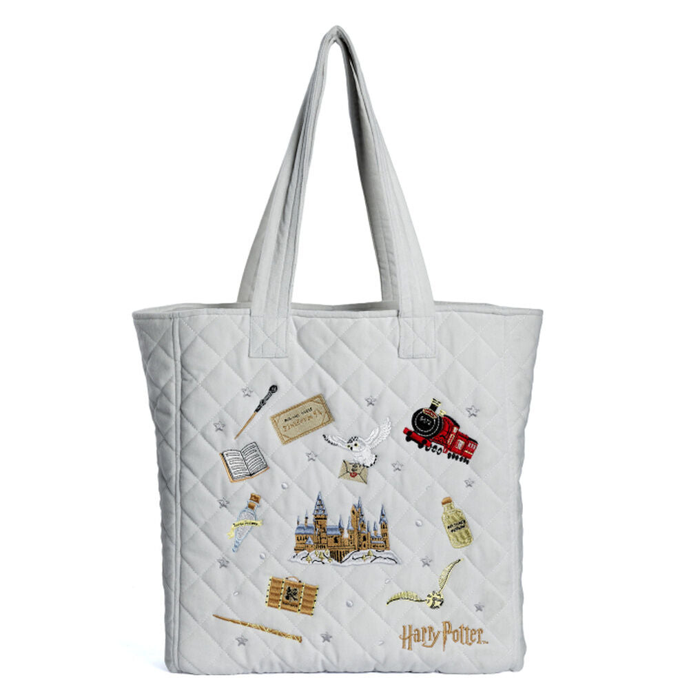 Bolso tote acolchado de terciopelo Harry Potter Icons en blanco