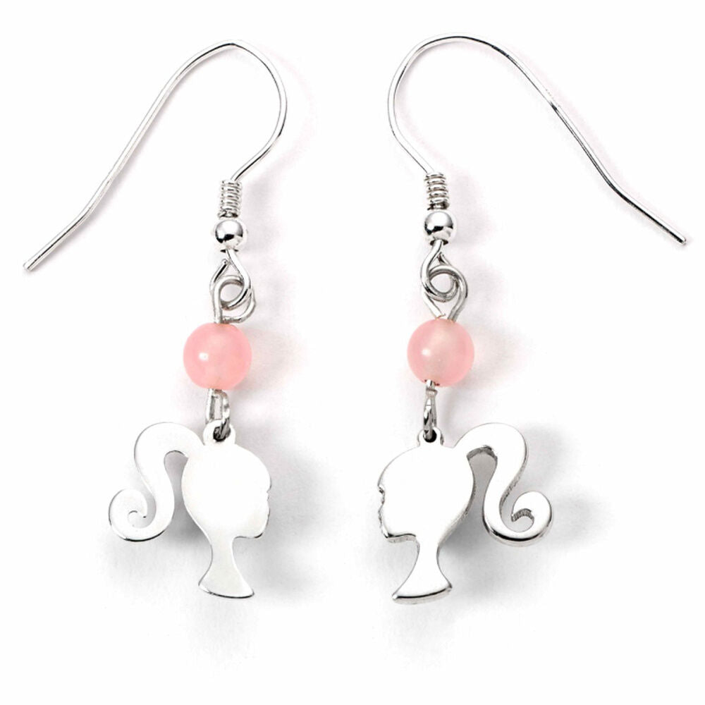 Pendientes colgantes Silhouette Barbie de plata 925 con detalle rosa - 2
