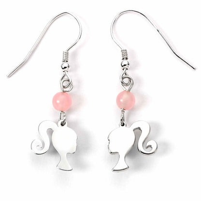 Pendientes colgantes Silhouette Barbie de plata 925 con detalle rosa - 2