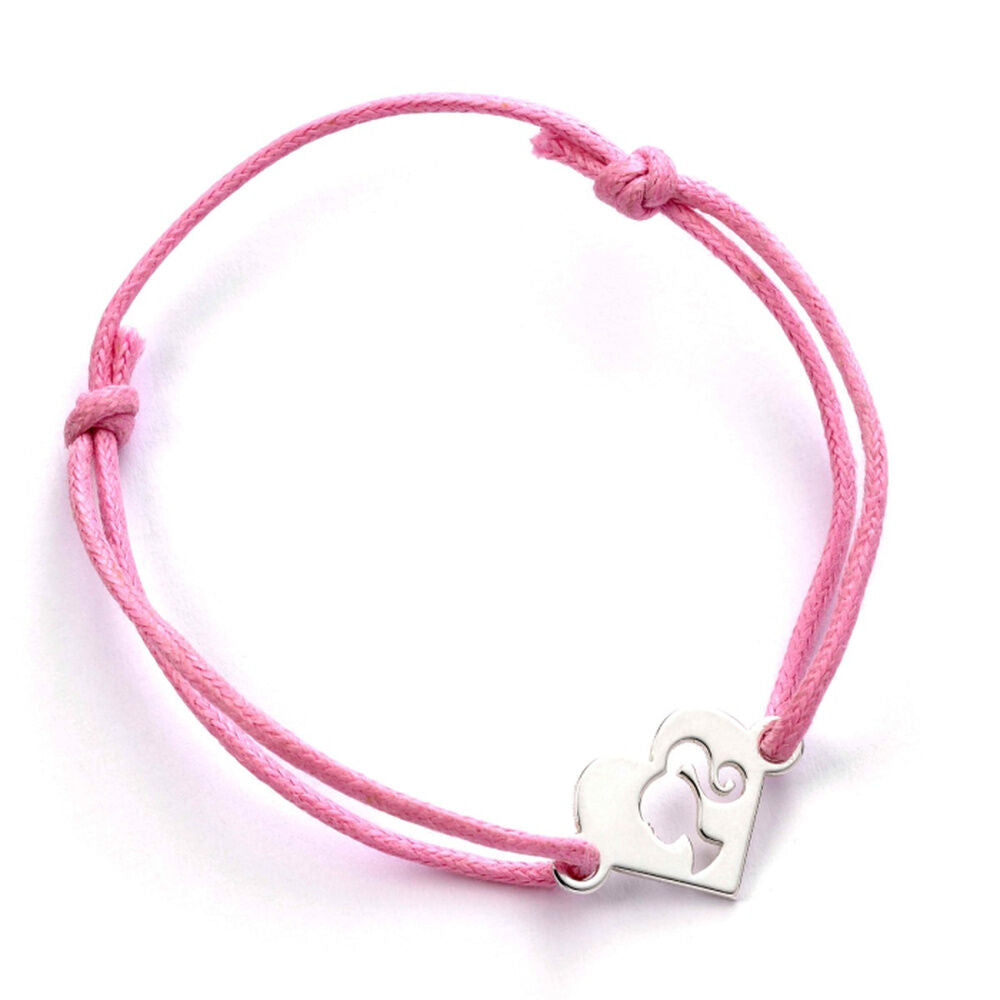 Pulsera Barbie Silhouette con cordón rosa y corazón de plata 925 - 2