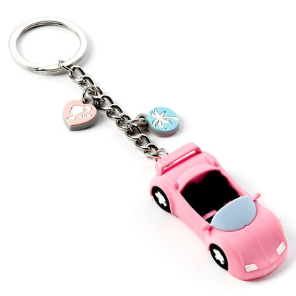 Llavero Barbie con coche rosa y colgantes de corazón y palmera - 2