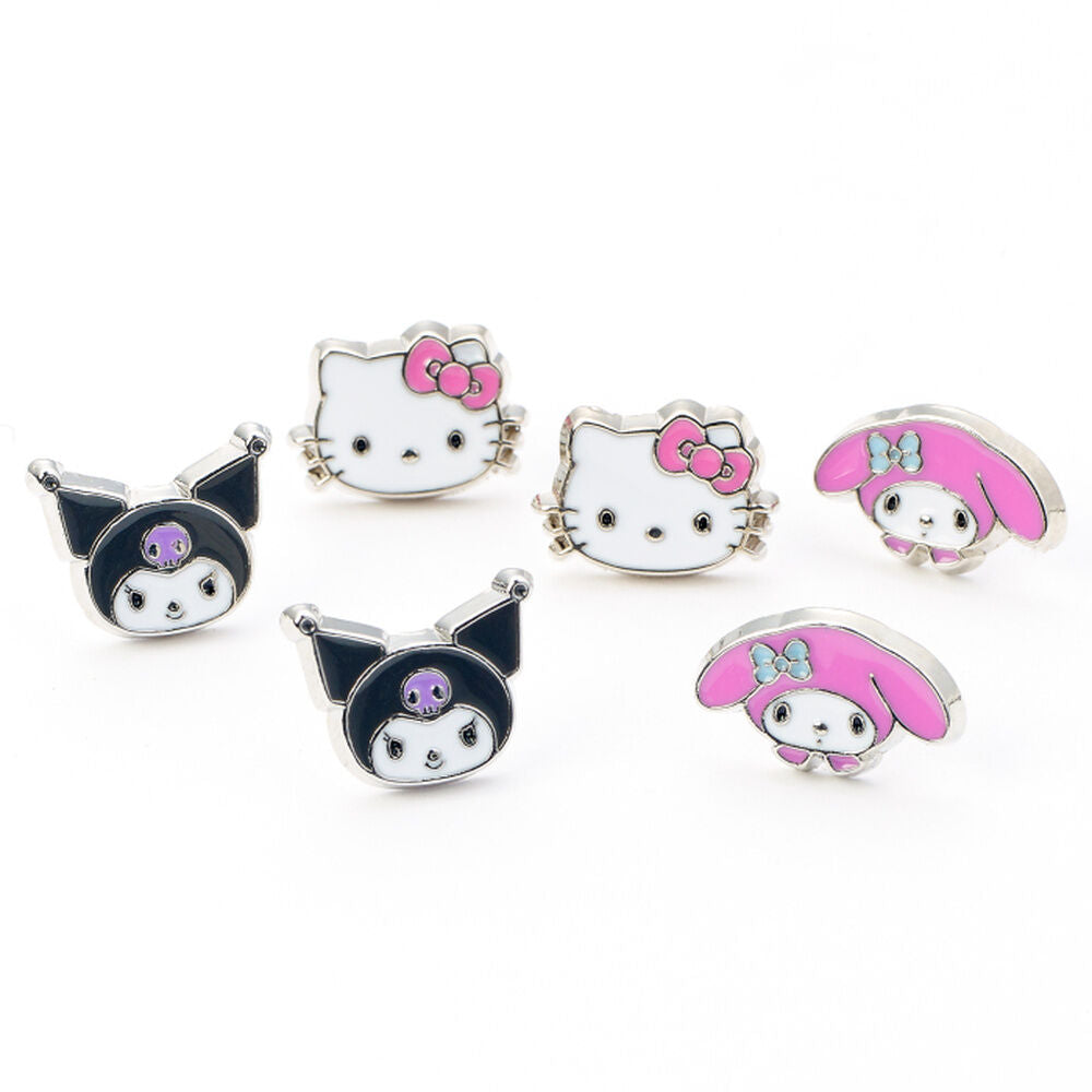 Set de pendientes de botón de Hello Kitty, Kuromi y My Melody - 2
