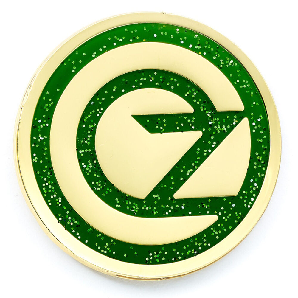 Pin circular verde y dorado con logo de Oz de Wicked - 2