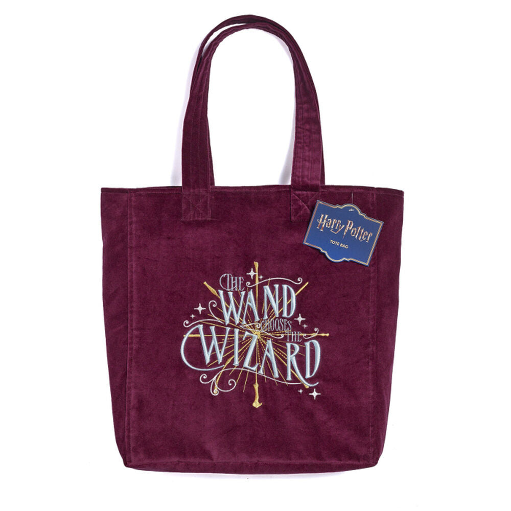 Bolso tote granate de terciopelo Harry Potter con estampado The Wand Chooses the Wizard - 2