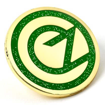 Pin circular verde y dorado con logo de Oz de Wicked - 3