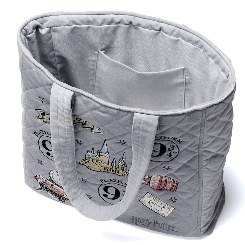 Bolso tote gris acolchado de Harry Potter Platform 9 3/4 - 3
