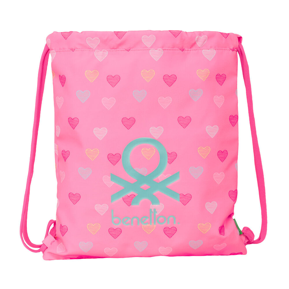 Saco Heart Benetton rosa con estampado de corazones