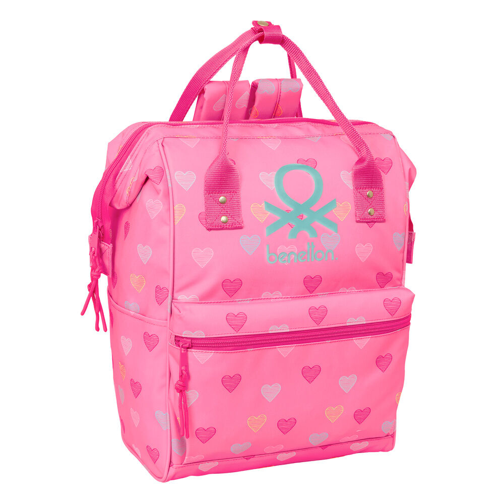 Mochila rosa Heart Benetton con estampado de corazones
