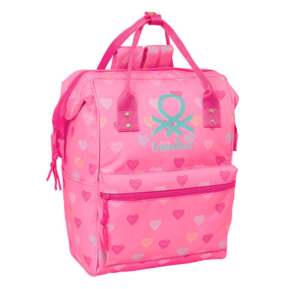Mochila rosa Heart Benetton con estampado de corazones